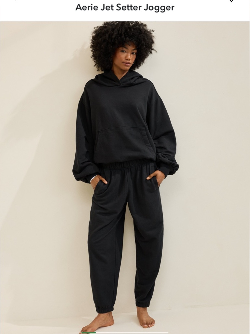 aerie Black Jet Setter Elastic-Waist Jogger Pants XL